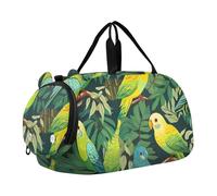 Carry on Duffel Bag Boys Cute Yellow Ducks Teal Weekend Duffel Pernottamento Ragazze Duffle Borse per Viaggi Danza Bambini Bagagli, foglie di pappagalli gialli verdi, classico