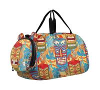 Carry on Duffel Bag Boys Toddler Weekender Bags Classic Red Black White Plaid Ragazze Tote Duffle Bags Viaggio con scomparto per scarpe, Maschere colorate e vibranti Tiki, classico