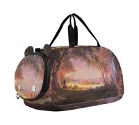 Carry on Duffel Bag per Ragazzi Blue Dancers Edgar Degas Stampe Weekender Pernottamento Ragazze Tote Duffle Bags Bagagli Da Viaggio Bambini Sport, Bierstadt Albert Atterraggio Colombo, classico