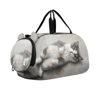 Carry on Duffel Bag per Ragazzi Giocoso Gattino Grigio Arte Bambino Weekender Borse Da Viaggio Duffle Borse Ragazze Tote Dance Duffle Bag, Stampa rilassante con gatto carino, classico