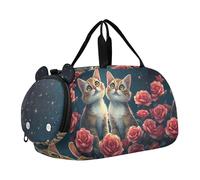 Carry on Duffel Bag per Ragazzi Mediterraneo Floreale Street Print Pernottamento Weekender Duffel Ragazze Duffle Bags Travel Tote Bambini Danza Duffle, Cute Cats Roses Night, classico