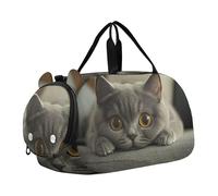 Carry on Duffel Bag Ragazzi Divertente Grasso Gatto Grigio Borse Durante La Notte Del Bambino Ragazze Tote Duffle Borse Da Viaggio con Scomparto Scarpa, Curioso gatto britannico a pelo corto, classico