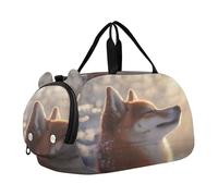 Carry on Duffel Bag Ragazzi Divertente Grasso Gatto Grigio Borse Durante La Notte Del Bambino Ragazze Tote Duffle Borse Da Viaggio con Scomparto Scarpa, Momento nevoso felice Shiba Inu, classico