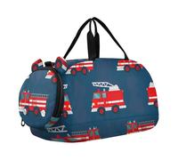 Carry on Duffel Bag Ragazzi Pernottamento Weekender Duffel Allegro Fiori Sole Blu Cielo Ragazze Duffle Borse Da Viaggio Tote Palestra Duffle Bambini Bagagli, Camion dei pompieri rossi del fumetto blu