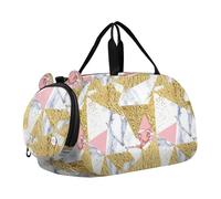 Carry on Duffel Bag Ragazzi Pernottamento Weekender Duffel Foglie Utopia Astratto Viaggio Duffle Borse Ragazze Tote Palestra Duffle Bambini Bagagli, Triangoli Oro Marmo Rosa, classico