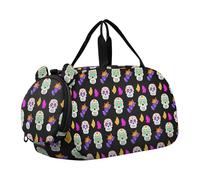 Carry on Duffel Bag Ragazzi Pernottamento Weekender Duffel Ragazze Duffle Bags Travel Tote Sport Duffle Bag Cute Elephant Flowers Bianco, Teschi di zucchero colorati floreali neri, classico