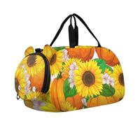 Carry on Duffel Bag Ragazzi Pernottamento Weekender Duffel Viaggio Duffle Borse Ragazze Tote Duffle Bag per Bambini Giallo Girasole Nero Bianco Griglia, Zucche vibranti girasoli, classico