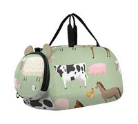 Carry on Duffel Bag Ragazzi Pernottamento Weekender Duffel Viaggio Duffle Borse Ragazze Tote Duffle Bag per Bambini Giallo Girasole Nero Bianco Griglia, Vari animali da fattoria Verde, classico