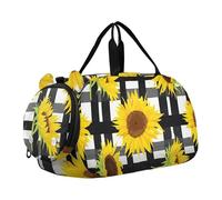 Carry on Duffel Bag Ragazzi Pernottamento Weekender Duffel Viaggio Duffle Borse Ragazze Tote Duffle Bag per Bambini Giallo Girasole Nero Bianco Griglia, Girasole Giallo Nero Bianco Griglia, classico