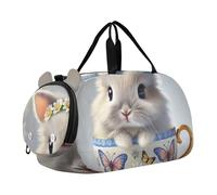 Carry on Duffel Bag Ragazzi Weekend Duffel Pernottamento Ragazze Duffle Bags Travel Tote Dance Duffle Bag Romantic Cat Titanic Love, Simpatico coniglietto tazza da tè floreale, classico