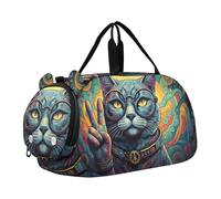 Carry on Duffel per Ragazzi Pernottamento Weekender Duffel Sea Turtles Underwater Colorful Travel Duffle Bags Girls Tote Gym Duffle Bambini Bagaglio, Gatto retrò Misterioso colorato, classico