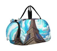 Carry on Duffel per Ragazzi Simpatico Gufo Blu Libri Borse Da Pernottamento Duffle Borse Da Viaggio Tote Bambini Palestra Duffle, Cieli Blu Nuvole della Torre Eiffel, classico