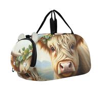 Carry on Duffel per Ragazzi Weekender Pernottamento Viaggio Duffle Borse Ragazze Tote Dance Bambini Bagaglio Rosso Fenicotteri Tramonto, Carino Highland Mucca, classico