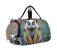 Carry on Duffel per Ragazzi Weekender Pernottamento Viaggio Duffle Borse Ragazze Tote Dance Bambini Bagaglio Rosso Fenicotteri Tramonto, Simpatico lemure dalla coda ad anello, classico