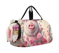Carry on Duffel per Ragazzi Weekender Pernottamento Viaggio Duffle Borse Ragazze Tote Dance Bambini Bagaglio Rosso Fenicotteri Tramonto, Cute Pig Crown Flower, classico
