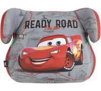 Disney Cars Seggiolino alzatina auto i-Size ECE R129. Alzabimbo per la sicurezza dei bambini con altezza da 125 a 150 cm. Rialzo con grafiche di Cars, seduta per bimbi su fondo grigio.