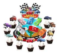 Cars Decorazioni Torta Compleanno, 23 Pezzi Auto Cupcake Topper con 6 Modelli di Auto Giocattolo, Torta a Tema Cars Decorazione, Topper Torta Compleanno per Bambini per Bambini Partito di Complean-no
