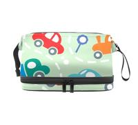 Cars in The Road - Beauty case a doppio strato, per donne e ragazze, borsa da viaggio per trucchi, pratica borsa organizer con scomparto per pennelli, Multi, 27x15x14 cm/10.6x5.9x5.5 in, Beauty case