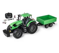 Carson 1:16 Trattore Deutz 8280 TTV con rimorchio 100% RTR - Veicolo telecomandato, veicolo da cantiere con funzioni luci e suoni, batterie e telecomando inclusi, verde, RC, Remote Controled Car