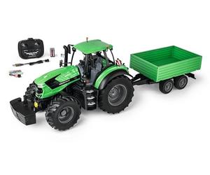 Carson 1:16 Trattore Deutz 8280 TTV con rimorchio 100% RTR - Veicolo telecomandato, veicolo da cantiere con funzioni luci e suoni, batterie e telecomando inclusi, verde, RC, Remote Controled Car