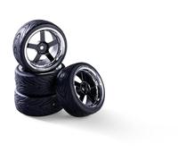 Carson 500900190 1:10 Set di ruote (4) design a 5 raggi nero/cromo - accessori per modellismo, pezzi di ricambio, tuning, pneumatici, set di pneumatici