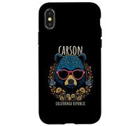 Carson CA - Orsetto divertente con occhiali, motivo floreale Custodia per iPhone X/XS