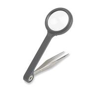 Carson MG-55 MagniGrip 4.5x Magnifier with Attached Fine Point Tweezers, Grey