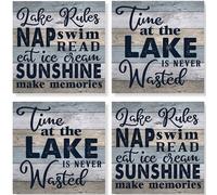 Carson SS74383 Lake Rules Square House Coaster Set di 4 da 4 pollici di diametro multicolore