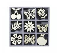 cArt-Us Scatola con Ornamenti in Legno Frutta Farfalla Fiore 10.5x10.5cm, Legno, Naturale