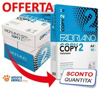 Carta A4 Fabriano Copy 2 - 789098 Carta per fotocopie di colore bianco da 80 g/mq con spessore 103 µm e punto di bianco cie 153 senza fori in 5 risme da 500 fogli