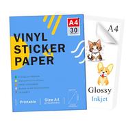 Carta adesiva in lucido vinile stampabile per stampante a getto d'inchiostro - Formato A4 (297 x 210 mm) Adesivo autoadesivo impermeabile compatibile con Cricut, colori vivaci (30 Sheets)
