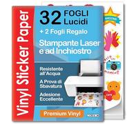 Carta adesiva in vinile stampabile di alta qualità, 32 fogli, formato A4, lucida, impermeabile, per stampanti laser e a getto d'inchiostro, carta adesiva stampabile, per Cricut