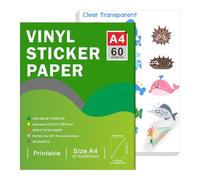 Carta adesiva in vinile stampabile per stampante a getto d'inchiostro - Formato A4 (297 x 210 mm) Adesivo autoadesivo impermeabile compatibile con Cricut, colori vivaci (Trasparente, 60 Sheets)