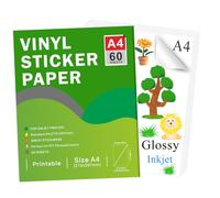 Carta adesiva in vinile stampabile per stampante a getto d'inchiostro - Formato A4 (297 x 210 mm) Adesivo autoadesivo impermeabile compatibile con Cricut, colori vivaci (Lucido, 60 Sheets)