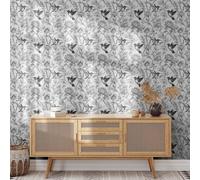 Carta Adesiva per Mobili Fiore Grigio Colibri Adesivi Murali Non Tessut Wallpaper Moderna Parato Adesivo per Parete Autoadesiva Carta da Parati Adesiva Muro Cucina Soggiorno 45x300cm/2 roll