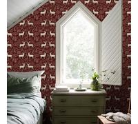 Carta Adesiva per Mobili Foglie Animali Rosse Carta da Parati Adesiva Muro Moderna Impermeabile Autoadesiva per Soggiorno Camera Da Letto Sfondo Porta Cucina Armadio 45x300 cm/3 rotolo