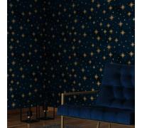 Carta Adesiva per Mobili Stelle Blu Oro Carta da Parati Adesiva Muro Moderna Impermeabile Autoadesiva per Soggiorno Camera Da Letto Sfondo Porta Cucina Armadio 38.6x480.6 cm