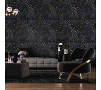 Carta Adesiva per Mobili Stelle Oro Nero Carta da Parati Adesiva Muro Moderna Impermeabile Autoadesiva per Soggiorno Camera Da Letto Sfondo Porta Cucina Armadio 38.6x120.6 cm