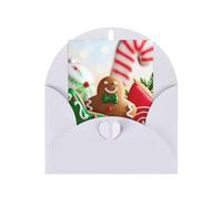 Carta bianca verticale con omino di pan di zenzero con stampa di caramelle e auguri di ringraziamento (Thinking of You Biglietto di compleanno)