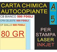 CARTA CHIMICA 80GR X STAMPANTI LASER INKJET A5 3 COPIE BIANCO CELESTE GIALLO