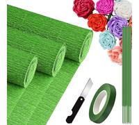 Carta Crespa 3 Rotoli 25 x 250 cm, Carta Crespa Italiana, per Adulti/Bambini Fiori Piegati a Mano, Feste di Compleanno, Matrimoni, Decorazioni per le Vacanze (Verde Militare)