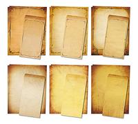 Carta da cancelleria, stile vintage, realistico, 48 pezzi, con buste autosigillanti, 24 pezzi, 14.5 kg/120 g/m², 6 pergamena anticata, stampati su entrambi i lati (set a righe)