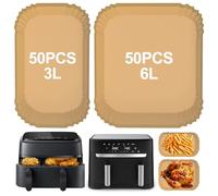Carta da forno per friggitrice ad aria calda 6L/3L Combinata per Philips Airfryer Dual Basket 3000/5000 Series Compatibile con Tefal Doppia Camera 5,2/3,1L 100 pezzi Carta da forno Airfryer