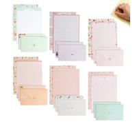 Carta da lettere A5 a Righe con Buste - Set 6 Design, carta da lettere elegante con adesivi sigillo trasparenti 30 mm, per Matrimonio Compleanno Inviti Ringraziamenti