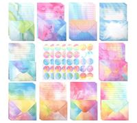 Carta da Lettere con Busta, Set Di Carta Da Lettere e Buste,160 Pezzi,10 Stili, 50 Fogli A5 a Righe e 50 Buste 60 Adesivi,per Bambini Elegante, per Feste, Inviti, Regali, Matrimonio