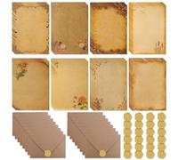 Carta da Lettere con Busta, Set di Lettere Vintage con 16 Buste Vintage, 24 Carta da Lettere e 24 adesivi, Cartas Da Letteres con Busta per Scrivere Invito Appunti Biglietti Disegni