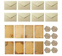 Carta da Lettere Vintage con Busta Kraft - Set di 16 Fogli Decorati, 10 Buste e 10 Sigilli di Cera per Scrivere e Disegni