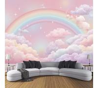 Carta da Panoramica Nuvole Arcobaleno In Stile Fantasy, Per Soggiorno Camera Da Letto Per Bambini Decorazione Murale,Cartoni Animati Murale 3D,450L × 315A cm,Rosa