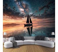 Carta da Panoramica Scena Della Via Lattea Nell'Universo, Per Soggiorno Camera Da Letto Per Bambini Decorazione Murale,Alba Sull'Oceano Murale 3D,300L × 210A cm,Blu