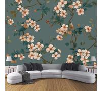 Carta Da Panoramica Stile Pastorale, Per Soggiorno Camera Da Letto Per Bambini Decorazione Murale,Elementi Di Rami E Petali Di Alberi Murale 3D,400L × 280A Cm,Verde Acqua